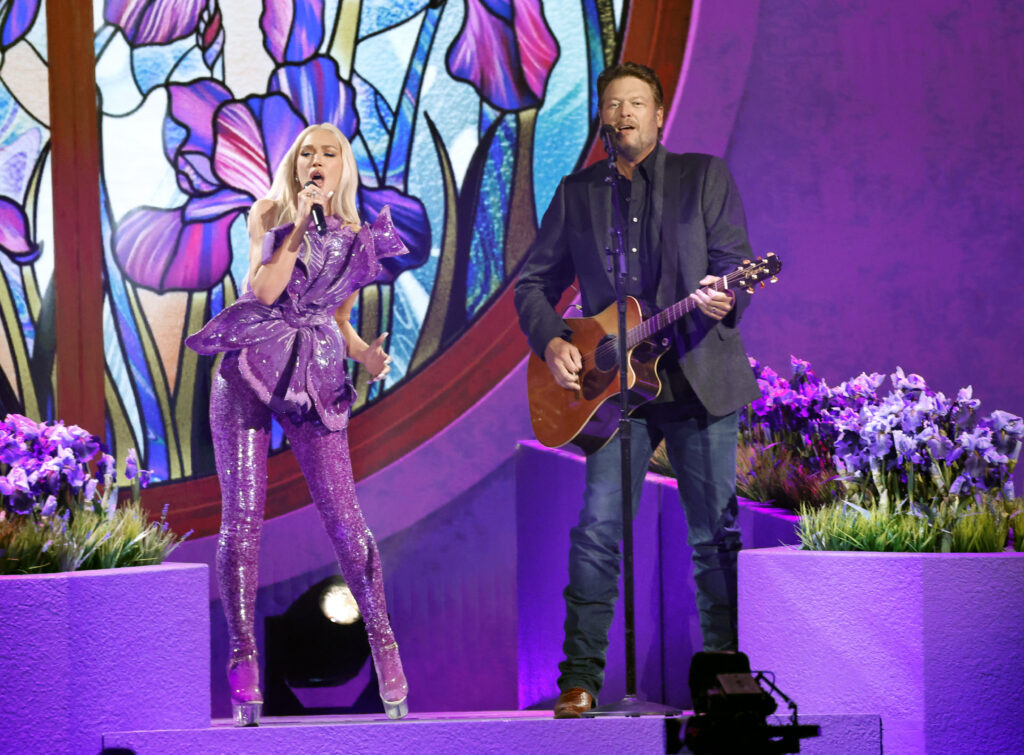 Gwen Stefani and Blake Shelton on stage at the Country Music Awards in May of 2024.