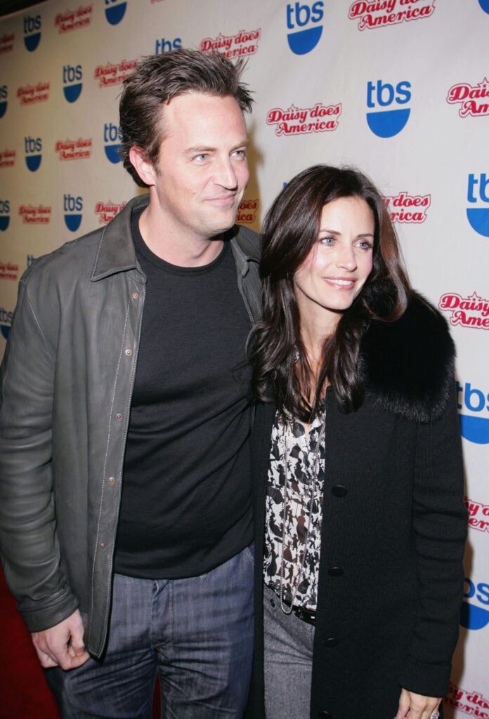 Matthew Perry and Courteney Cox arrive at the series premiere for TBS' "Daisy Does America" at Guy's on November 29, 2005 in Los Angeles, California.